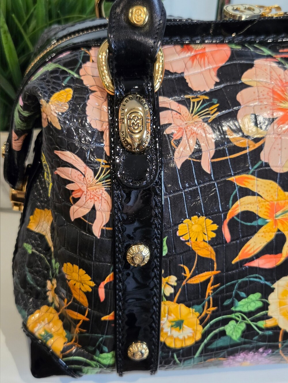 Marino Orlandi mo4670 Cocco Fiori Nero Bowler Bag - Picture 2 of 16